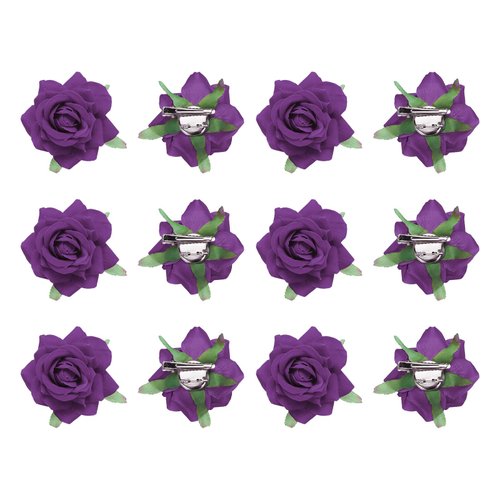 MECCANIXITY 12 Pcs Rose Flower Hair Clips 3 Inch Flower Hair Pins Flower Brooch for Women Hair Accessories Dark Purple