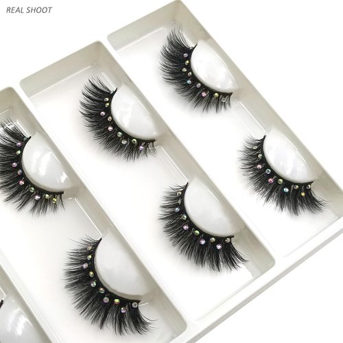 FQNing sparkle mink lashes with jewels, glamorous glitter rhinestone cat-eye eyelashes 4 pairs (Fancy Diamond)