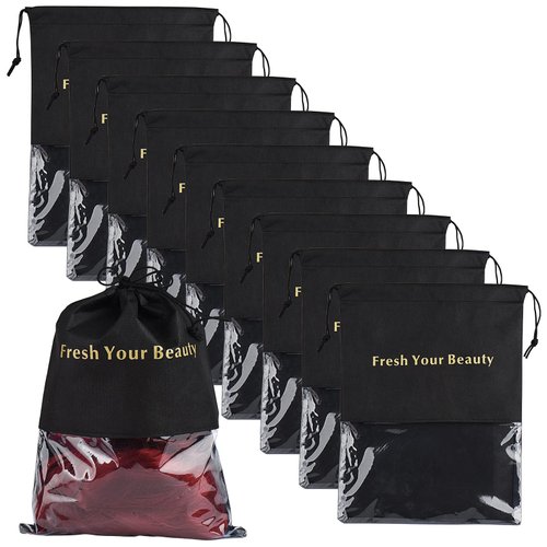 10 Packs Wig Storage Bags with Drawstring Hair Extensions Holder Hairpieces Carrier Organizer Dustproof Protector Pouch for Travel Daily Use (Small,Black)