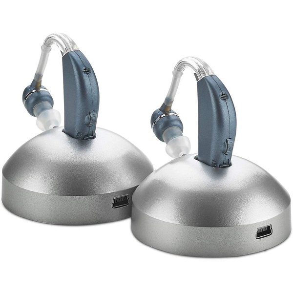 Digital Hearing Aids for Seniors - (Pair of 2) Personal Hearing Enhancement Behind-The-Ear BTE Aid PSAP Sound Amplifier, Rechargeable Digital Hearing Amplifier with All-Day Battery Life, Modern Blue