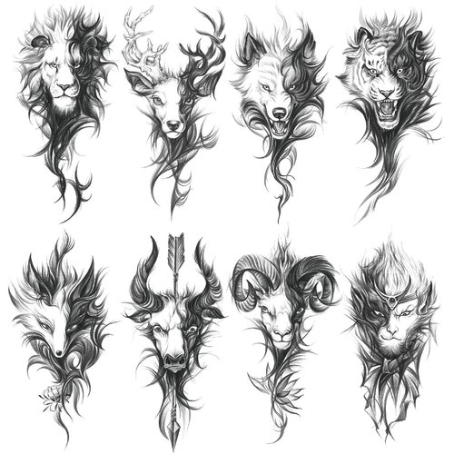 Oottati 8 Sheets Arm Waterproof Temporary Tattoos Animal Monkey Goat Cow Lion Tiger Fox Wolf
