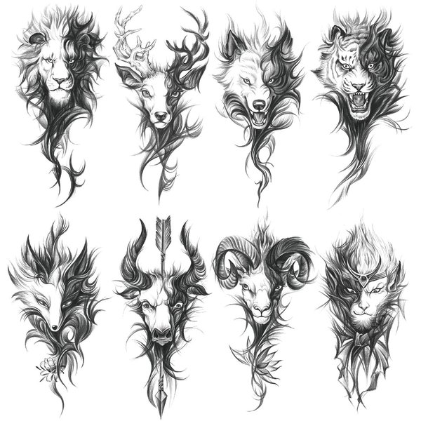 Oottati 8 Sheets Arm Waterproof Temporary Tattoos Animal Monkey Goat Cow Lion Tiger Fox Wolf
