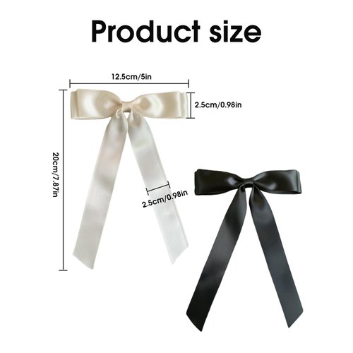 Hair Bow Hair Clips, 2 PCS Satin Ribbon Bow for Women, Hair Bows for Women, Black Bow for Hair,Beige Black Hair Bow Clips, Hair Barrettes with Bow Accessories (Beige Black)