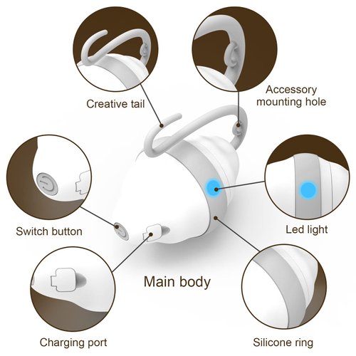 NADESSA Interactive Cat Toy Mouse, Automatic Cat Toys with LED Lights Feathers