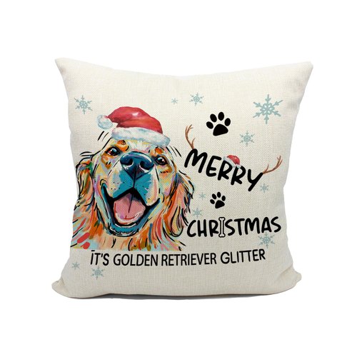 Mancheng-zi Golden Retriever Christmas Pillow Covers 18x18,Golden Retriever Christmas Decorations,Merry Christmas It's Golden Retriever Glitter Throw Pillow Covers,Golden Retriever Gifts