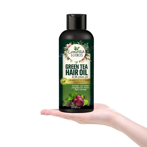 Luxura Sciences Green Tea Oil for Hair Growth | Controls Dandruff & Hair Loss | Root Strengthening Oil | Makes Hair Soft, Shiny & Thick | 6.76 Fl Oz/200 ml
