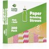 Comfy Package, [200 Pack] Hot Pink & Gold Paper Drinking Straws 100% Biodegradable Multi-Pattern Party Straws