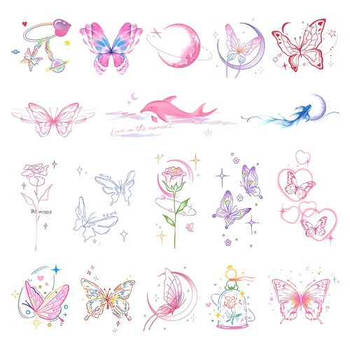 DIVAWOO 21 Sheets Butterfly Temporary Tattoo, Realistic Multi-colored Waterproof Fake Tattoos Stickers for Women Festival Halloween