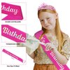 YISSION Hot Pink Birthday Headband Birthday Girl Sash & Crown Happy Birthday Headband Princess Tiara Crown for Women Girls Birthday Party Decorations