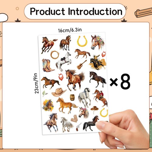 Gameza Horse Temporary Tattoos Stickers - 200+ Western Horse Tattoos Temporary for Kids Horse Birthday Party Decorations Favors Supplies Cowboy Temporary Tattoos Gifts Class School Gifts Rewards