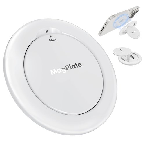 Ciencimy MagPlate Compatible with MagSafe Phone Grip Stand, Removable Magnetic Phone Holder, Finger Grip Kickstand Designed for iPhone 16 15 14 13 12 Plus Pro Max and All Phone (White)