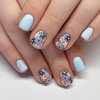 Tyuimhx Blue Flowers Press on Nails Square Short Fake Nails Light Blue False Nails Glossy Full Cover Stick on Nails Acrylic Spring Floral Artificial Nails for Women Girls Glue on Nails 24Pcs