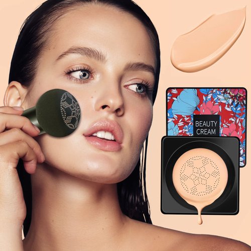 Lovelycat Mushroom Head Air Cushion BB Cream Even Skin Tone Makeup Base PrimerConcealer Lasting Nude Makeup Moisturizing Brightening Pigment CC Liquid Foundation (C-lvory)