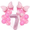 Pink Birthday Balloons Pink Bow Balloons 40 Inch Number Balloons Set for Pink Birthday Decorations 7 Year Old Girl Birthday Party Decoration Balloon Aluminum Film Balloon