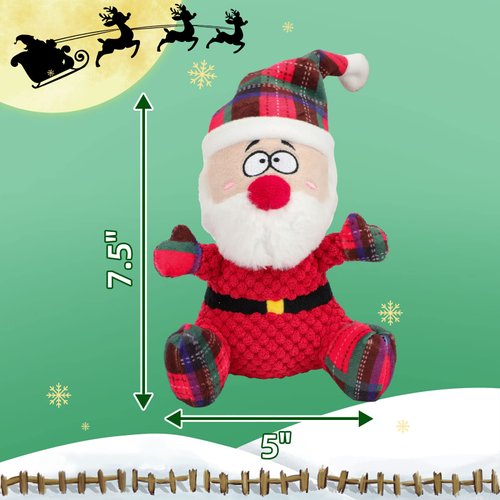 Rypet Pet Christmas Toy Dog Stuffed Squeaky Toys Puppy Durable Plush Toy Santa Dog Toy for Medium Small Dogs