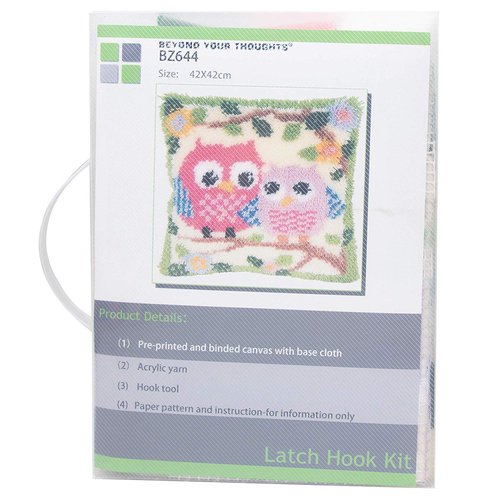 Beyond Your Thoughts 14 Model Latch Hook Kits Shaggy Craft for DIY Throw Pillow Cover Sofa Cushion Cover Christmas Gift Owl/Dog/Cat/Bear/Bird with Pattern Printed 16X16 inch BZ644