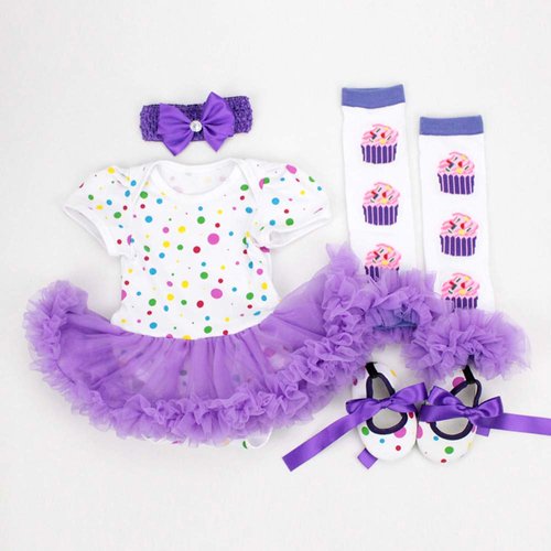 Reborn Baby Doll Clothes Outfit for 20-23 Inch Reborns Newborn Babies Matching Clothing Purple Dot Tutu Dress Four-Piece Set