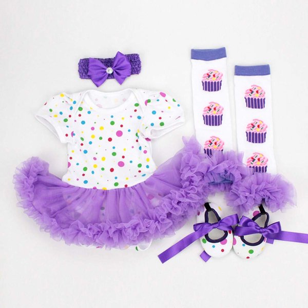 Reborn Baby Doll Clothes Outfit for 20-23 Inch Reborns Newborn Babies Matching Clothing Purple Dot Tutu Dress Four-Piece Set