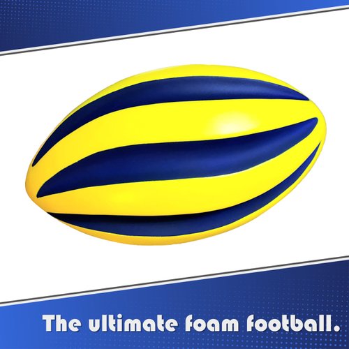 LMC Products Spiral Foam Football - Soft Foam Football for Kids - Each Quality Kids Football is 9 Inches - Adult & Toddler Football Youth - Small Football (Yellow & Blue)