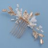 Soulshow New Soft Material Polymer Clay White Flower Wedding Hair Accessories Handmade Pearl Rhinestone Gold Wedding Hair Comb Bridal Hair Accessories