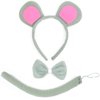 Skeleteen Mouse Costume Accessory Set - Grey and Pink Ears Headband, Bow Tie and Tail Accessories Set for Rat Costume for Toddlers and Kids