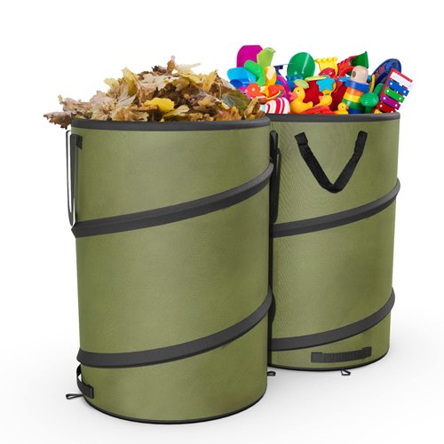 Sprinia 2-Pack 30 Gallon Collapsible Pop-Up Trash Can for Camping, RV - Waste Yard Bag for Gardening Lawn/Leaf - 30 Gallon Each Bag, Green