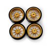Abendor 10 Spoke Rc Drift Wheels &Tires for 1/24 1/28 Wltoys, [2N+2W] 4 Pcs Aluminum Alloy Rims with Rc Drift Car Tires for 1/24 1/28 Mini-Q HGD1 HGV1 Upgrade Parts (Gold with Logo Tires)