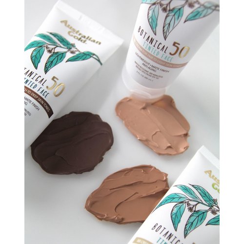 Australian Gold Botanical SPF 50 Tinted Mineral Sunscreen for Face, Non-Chemical BB Cream, Water-Resistant, Matte Finish, For Sensitive Facial Skin, Medium to Tan Skin Tones, 3 FL Oz