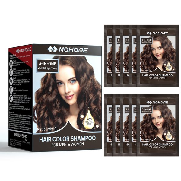 MOHOPE Dark Brown Shampoo for Grey Hair 30ml x 10Pcs | Revolutionary Instant Hair Dye | Semi Permanent Magically Only 20 Minutes Last 30 Days | Safe Natural Ingredients
