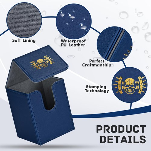 ZLCA Card Deck Box for MTG Cards with 2 Dividers, Card Storage Box Fits 100+ Single Sleeved Cards, PU Leather TCG Card Deck Case Holder for Magic Commander Yugioh (Blue,Hammer)