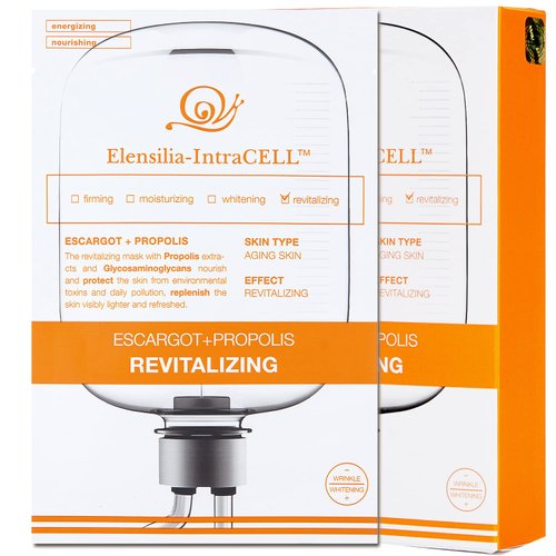 Elensilia Intracell Snail Mucin & Propolis Revitalizing Facial Sheet Mask(10 Sheets) - Anti-Aging and NHydrating Facial Mask with Propolis Extract for Nourished and Radiant Skin