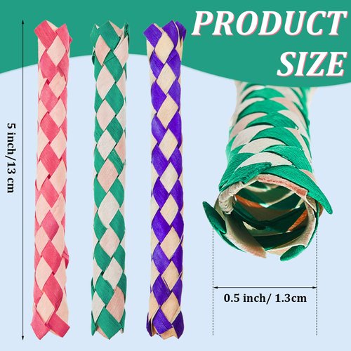 Syhood 24 Pieces Chinese Finger Trap Bamboo Finger Traps PET Bird Chew Toy Birds Foraging Chopper Toy for Kids Birthday Party Favors Piñata Fillers Goodie Bag Stuffers