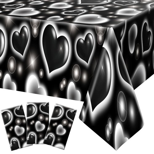 Tudomro 3 Pack 2000s Tablecloth Decoration Cholo Party Table Cover 90s Table Covers Heart Early Plastic Disposable Rectangle Table Decoration for Birthday Party Supplies, 54 x 108 Inches(Black)