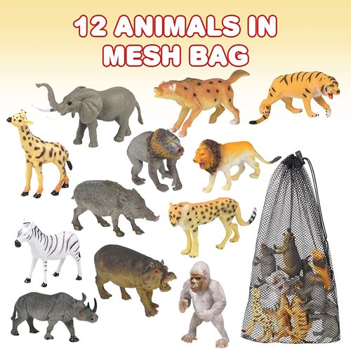 ArtCreativity Animal Figures Assortment in Mesh Bag, Set of 12 Mini Animal Figurines in Assorted Designs, Fun Bath Water Playset for Kids, Party Favors for Boys and Girls