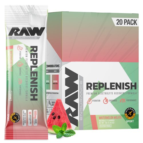 RAW Replenish Box, Premium Electrolytes Powder Recovery Formula, Watermelon Mojito (20 Sticks) - Flavored Electrolyte Drink Mix Supplement for Hydration, Replenishment, Endurance & Performance