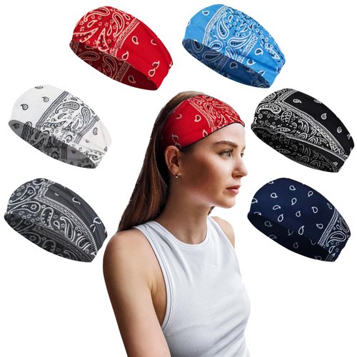 Styla Hair Solid Headband for All Hair Types – 6 Pack Wide Headbands for Women in Soft Stretch Fabric for All Day Wear – Trendy & Stylish Headbands for Women's Hair (Bandana)