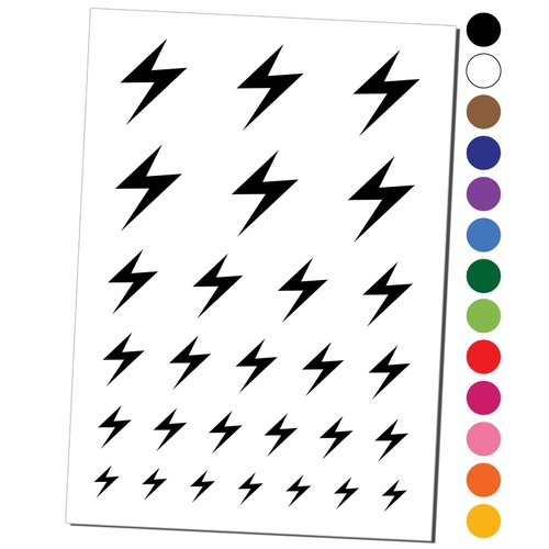 Lightning Bolt Thunderbolt Temporary Tattoo Water Resistant Fake Body Art Set Collection - Black (One Sheet)