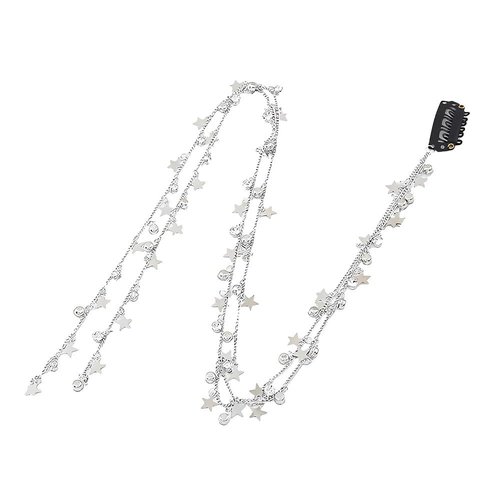 Star Rhinestone Hair Chains for Women Long Tassel Bling Silver Hair Clips for Prom Braids Girls Wedding Diamond Crystal Hair Extension Accessories Tassel Hair Decorations for Women Girl Birthday Gifts