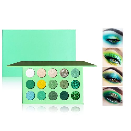 Green Eyeshadow Palette 15 color Green Eyeshadow Highly Color, Long Lasting Waterproof Matte Shimmer Yellow Eye shadow Palette Glitter Eyeshadow Pallets for Women Girls Daily Christmas Green Makeup