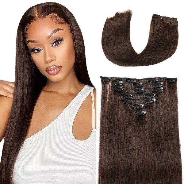 22inch Dark Brown Clip In Hair Extensions Real Human Hair For Women 7pcs Hair Extensions 100% Remy Virgin Human Hair Clip In Extensions Double Weft Straight Soft Hair