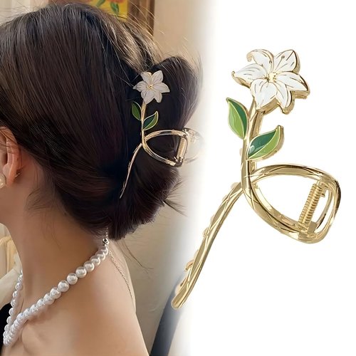 Flower Hair Claw Clips, 1pcs Metal Hair Claw Clips for Thick Thin Hair Accessories, Green Leaves ...