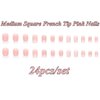 SINSEN Pink Square Fake Nails French Tip Press on Nails Medium Length, 24Pcs White Flower Glue on Nails With Rhinestones Glossy Medium Square Acrylic Nails