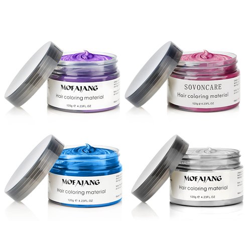 4 Colors Temporary Hair Color Wax Pink Purple Gray Blue Natural Hairstyle Cream Professional Coloring Mud for Men Women Kids Party Cosplay Date Halloween…