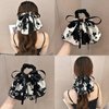 AsggBah 2pcs Premium Hair Bow Accessories: Long-tail Elastics for Girls and Women in Black and White, Hair Tie Scarves