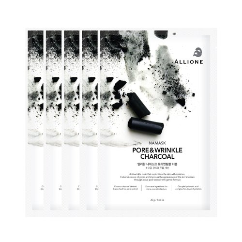Allione Namask Pore&Wrinkle Charcoal Skin Elasticity Face Mask Sheets Set Of 5 pcs | Korean Hydrating Face Mask, Anti-Wrinkle and Pore Control Sheet Mask for All Skin Types