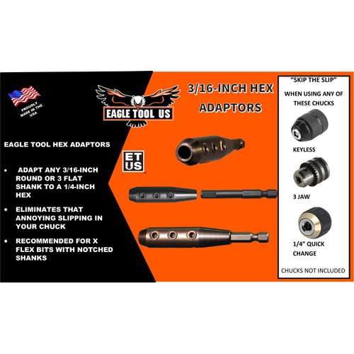 Eagle Tool US ETHXKIT187 Quick Switch Hex Adapter and Installer Drill Bit Extension Kit, 3/16-Inch, Made in The USA