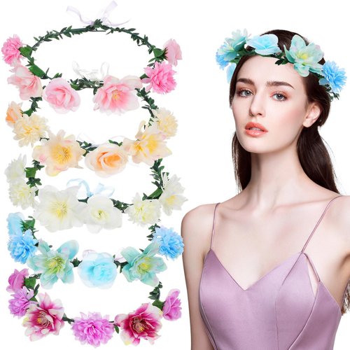 Ipetboom 5 Pcs Bridal Flower Head Crown Floral Headbands Flower Crown Headpiece Floral Crown Girl Flower Headband Girls Flower Crown Wedding