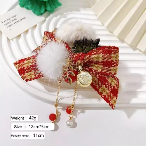 Christmas Claw Clips Christmas Hair Accessories 1 Pcs Plush Hair Claw Clips with Tassel Xmas Plaid Bows Hairpins Nonslip Claw Clip with Bells Cute Rhinestone Red Hair Claws for Women Girls