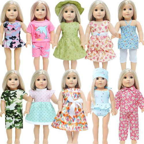 MCZQXW 10 Sets Fashion Doll Clothes and Accessories for 18 Inch Girl Doll, 17 Pcs American Doll Clothing, Dresses, Outfits