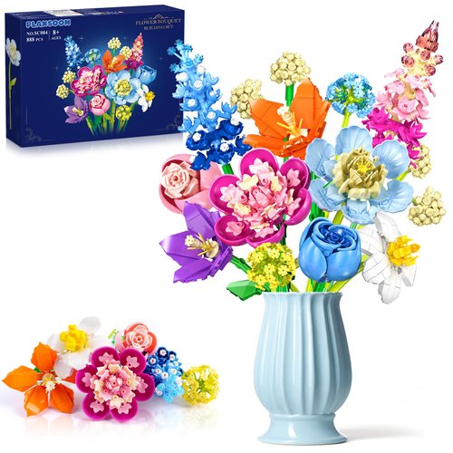 PLAXSOON Flower Bouquet Building Set, 888 PCS Botanical Collection Building Block Toy, Rose Plant Home Decor, Flower Building Kit Valentine's Mother's Day Birthday Gift for Adults Women Boys Girls 8+